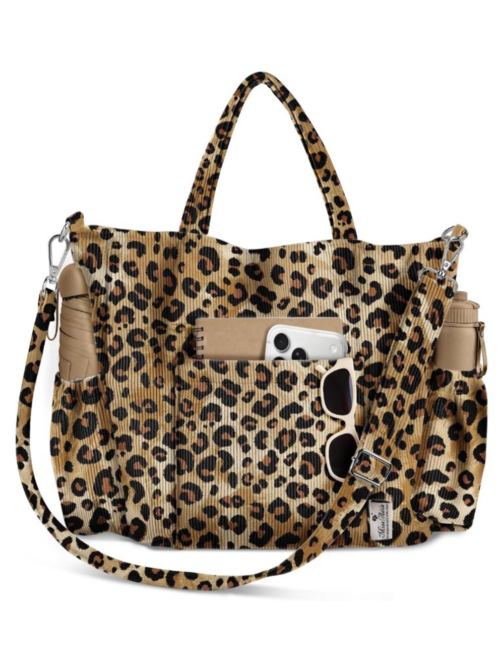 Corduroy Crossbody Tote Bag Fits 15" Laptop Multi-Pocket Shoulder Satchel